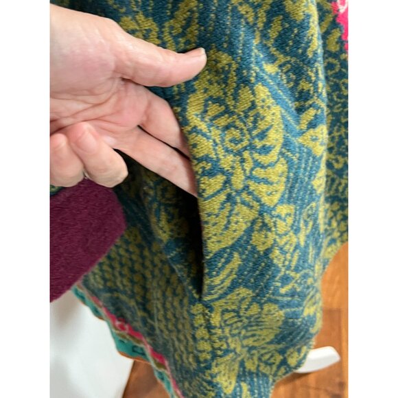 IVKO 100% WOOL LONG CARDIGAN HOODIE MULTICOLOR FLORAL SWEATER KNIT WOMENS 40/L - Picture 7 of 13